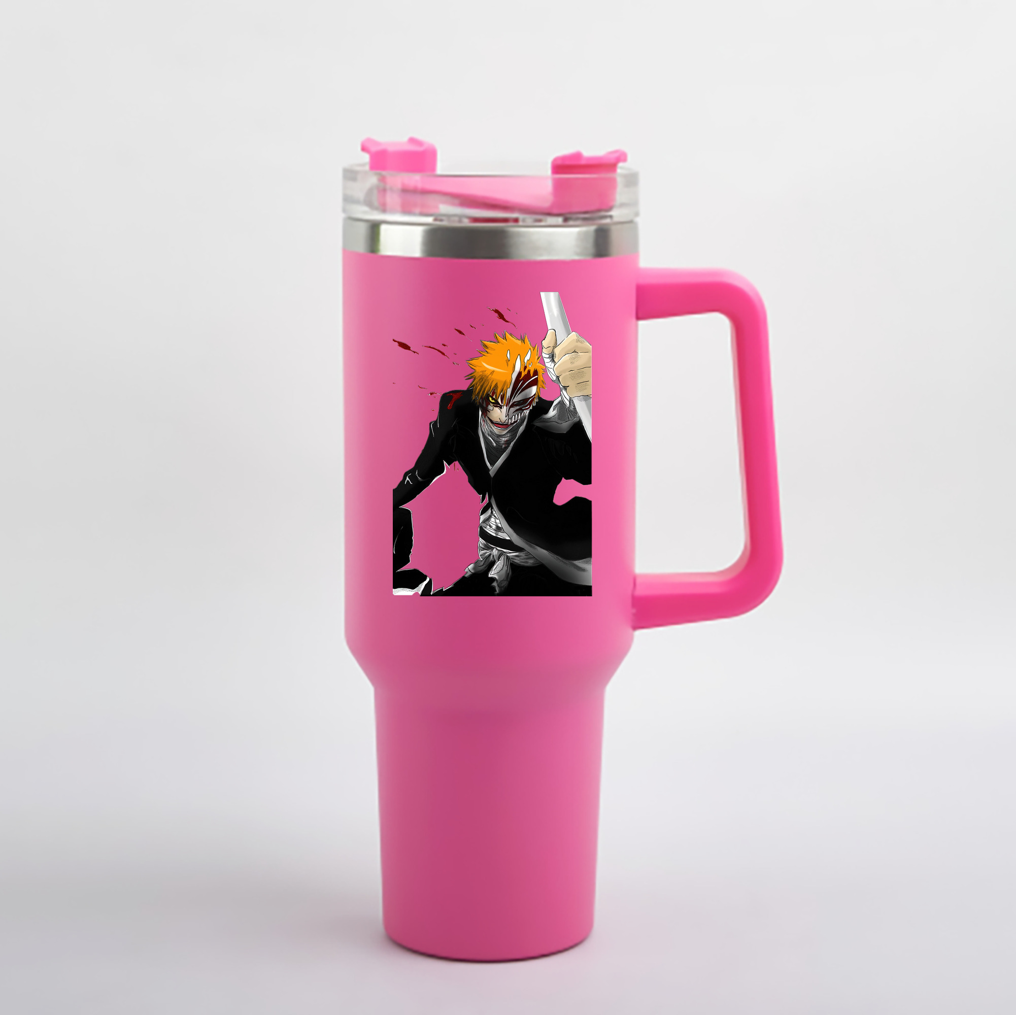（画像用） ブリーチ 黒崎一護（くろさき いちご）BLEACH Kurosaki Ichigo 1200mL車用タンブラー - クリスタルステッカー（プラスチックストロー付き）